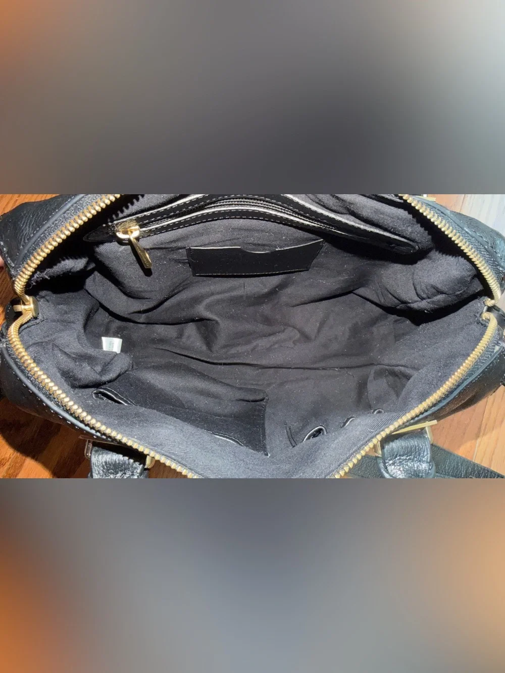 Rachel Roy Black Leather Satchel Handbag with Gold Hardware